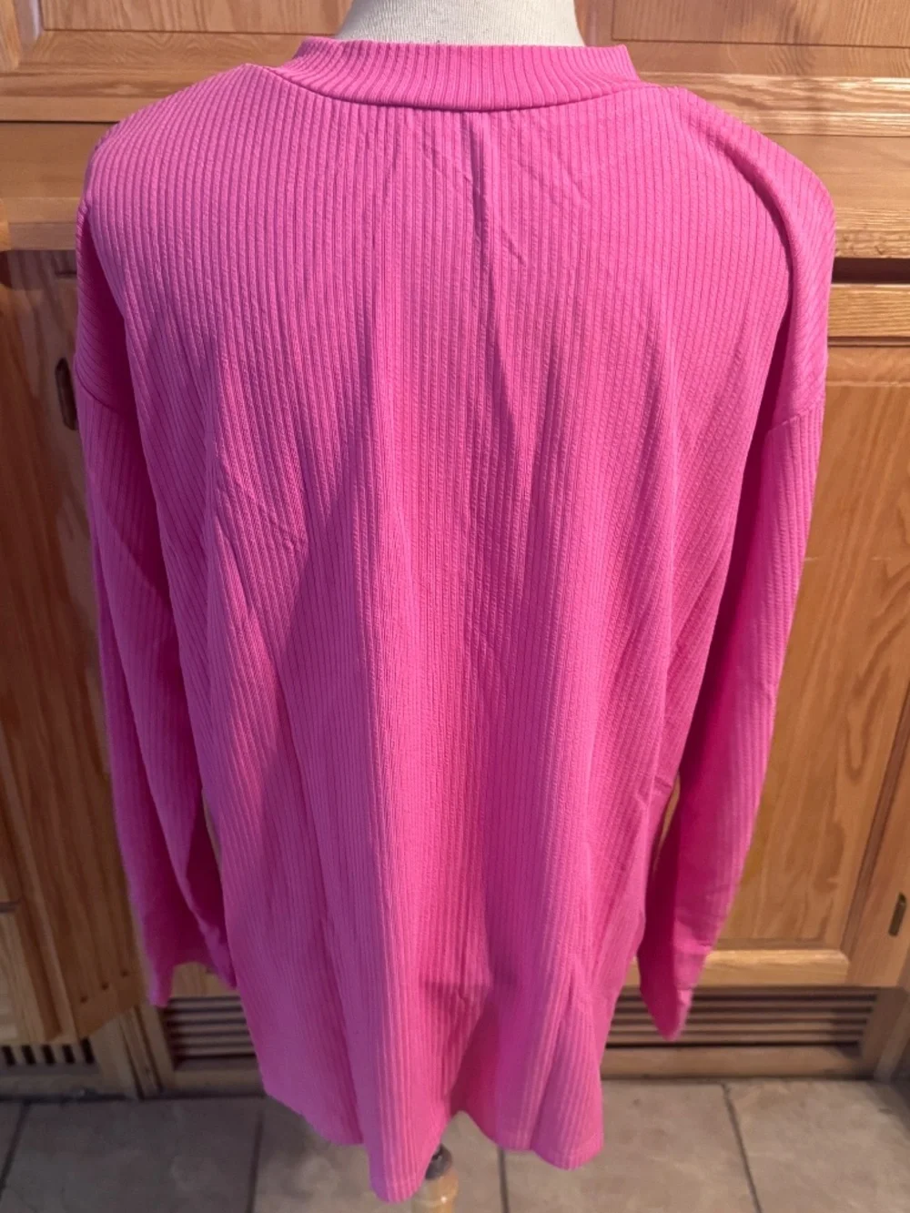 Women's Pink Ribbed Large Long Sleeve Zip Up Sweater With Pockets Classic Casual